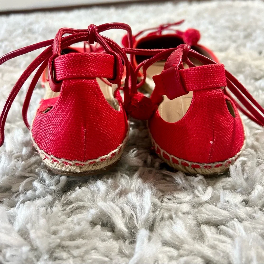 Aquazzura Palm Beach Pom Pom‎ Espadrille Flats in Red sz 39.5